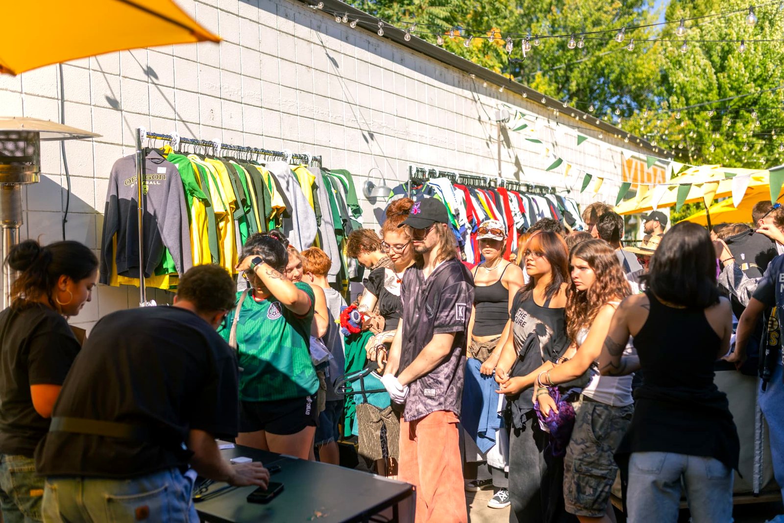 Crowds moving through a packed FoundF1rst market day